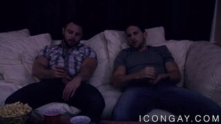 Good looking guys jerk each other off before having anal sex