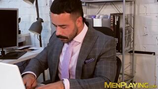 Blowjobs and anal with suited Shane Jackson and Teddy Torres