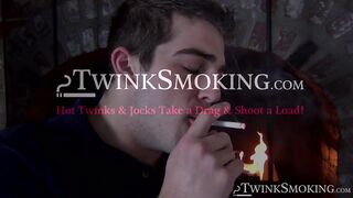 Sexy Austin smokes two at once before stroking his cock