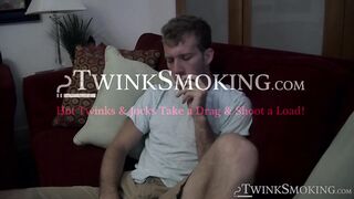 Puffing cig and cock jacking by horny Jake Parker