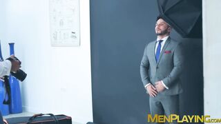 Bearded hunk Kike Gil sucks rock hard cock from classy hunk