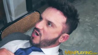 Bearded hunk Kike Gil sucks rock hard cock from classy hunk