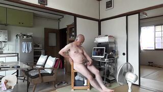 Mature Japanese Gay Man Strokes Small Cock and Cums