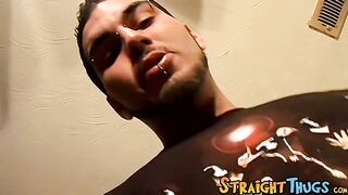 Straight thug with piercings talks dirty and strokes himself