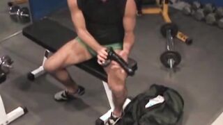 Back in the gym, creamy redhead Tim Rusty pumps away at thepreacher curl while Joey O