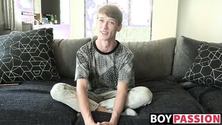 Solo dildo action for young man after giving an interview