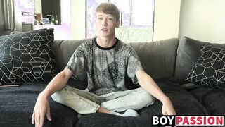 Solo dildo action for young man after giving an interview