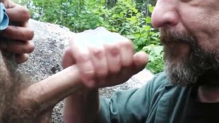 Older Man Sucks Young Cock Outdoors