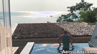 Flexing cursed hole and nipple playing in the pool by sexy Axel Abysse