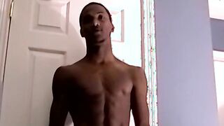 Black amateur stud masturbates for the camera and cums hard