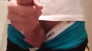 Undie boy with big peehole ruins his orgasm