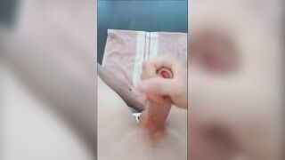 Boy jerking off uncut dick and cums