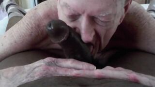 Grandpa Sucks Big Black Cock and Eats Cum