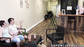 Amone Bane fucks regulars Jonah Wheeler and Dakota Lovell in his cafe