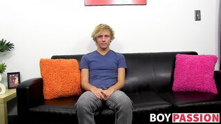 Twink enjoys nice interview before stroking his big penis