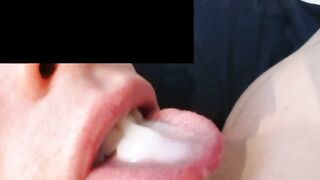 Swallowing a hot load of gooey cum