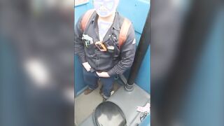 Worker Bear Jerks Off Cum in Porty Potty at Work