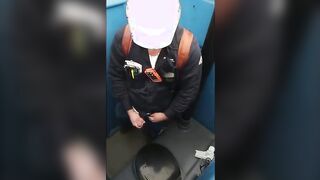 Worker Bear Jerks Off Cum in Porty Potty at Work