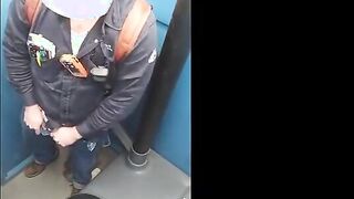 Worker Bear Jerks Off Cum in Porty Potty at Work