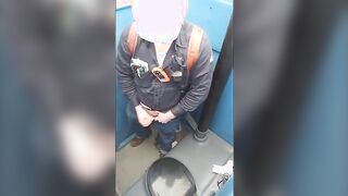 Worker Bear Jerks Off Cum in Porty Potty at Work