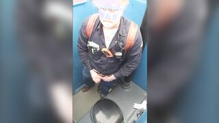 Worker Bear Jerks Off Cum in Porty Potty at Work