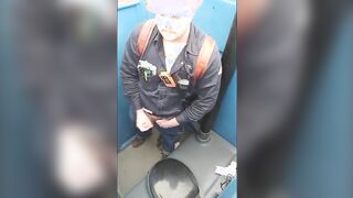 Worker Bear Jerks Off Cum in Porty Potty at Work