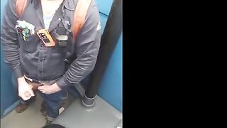 Worker Bear Jerks Off Cum in Porty Potty at Work