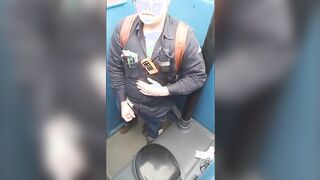 Worker Bear Jerks Off Cum in Porty Potty at Work