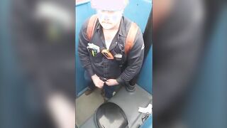 Worker Bear Jerks Off Cum in Porty Potty at Work