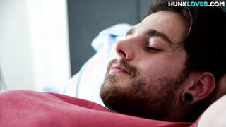 NEXT DOOR STUDIOS - Bearded hunk closeup wanking his shaft during solo on bed