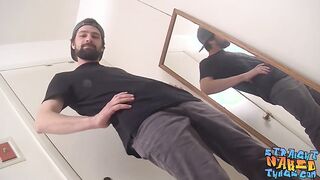 STRAIGHT NAKED THUGS - Straight amateur Mickey Waters jerks off and cums on mirror