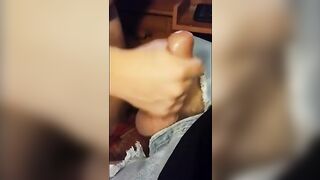 Guy cums on his buddys cock then uses it as lube