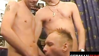 GERMAN CUM PIGZ - Euro jocks giving blowjobs before threeway stuffing asses