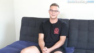 NEXT DOOR CASTING - Unshaven glasses stud jerks dick at amateur audition