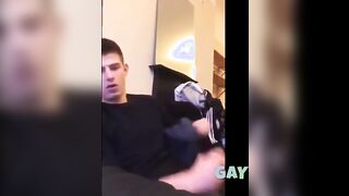 Cute guy jerks his big cock off