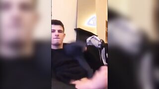 Cute guy jerks his big cock off