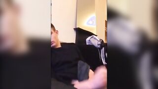 Cute guy jerks his big cock off