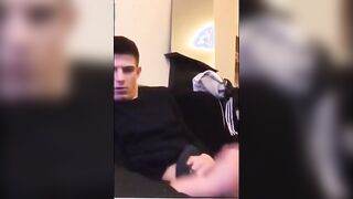 Cute guy jerks his big cock off