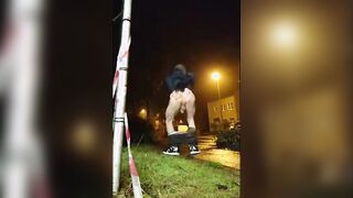 Twink plays with his ass discreetly outside