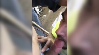 Hungry builder sucking dick