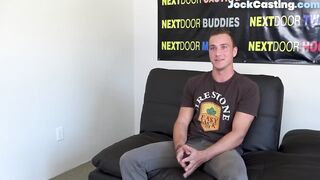 NEXT DOOR CASTING - Muscled smooth newbie enjoys solo jerking off at audition