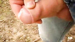 Uncut Cock Outdoor Wanking and Cumming 12