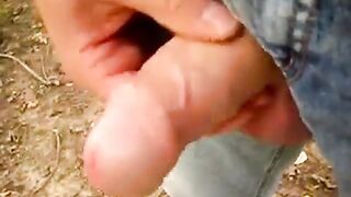 Uncut Cock Outdoor Wanking and Cumming 12