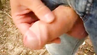 Uncut Cock Outdoor Wanking and Cumming 12