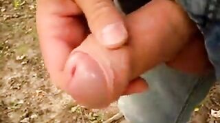 Uncut Cock Outdoor Wanking and Cumming 12