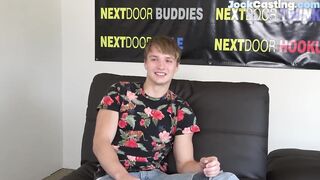 NEXT DOOR CASTING - Sixpack college jock cums after wanking at his casting