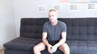 NEXT DOOR CASTING - Shaved amateur jock strokes his hard dick at audition