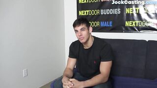 NEXT DOOR CASTING - Smooth amateur stud wanking his dong at casting couch