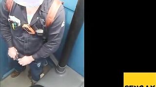 Worker Bear Jerks Off Cum in Porty Potty at Work 214