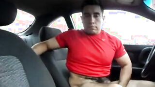 Hairy Latino bud jacks off in his car957